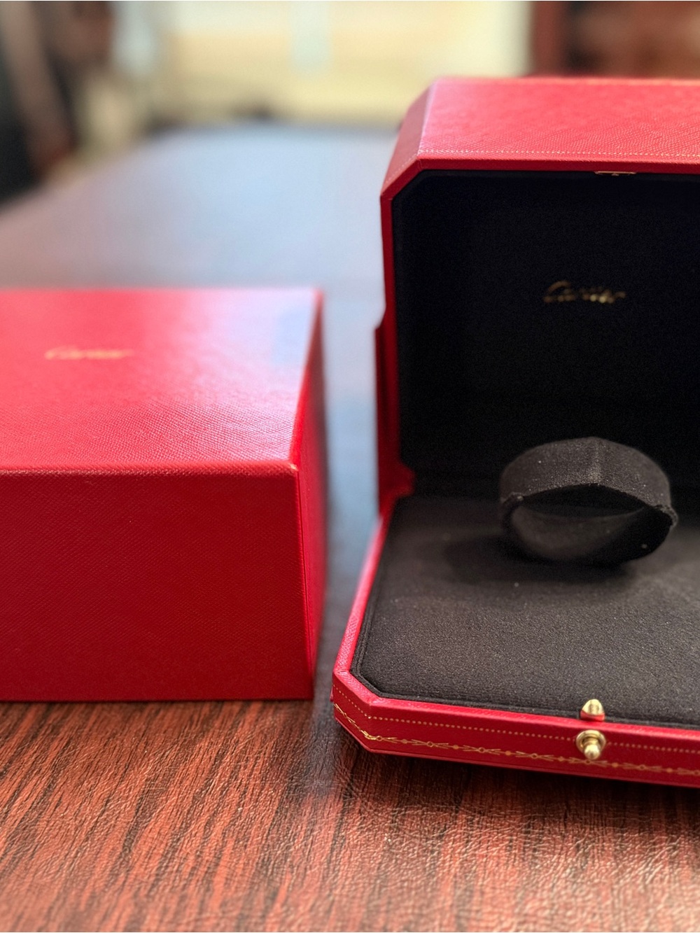 Cartier Red and Black Watch Box with Gold Trim